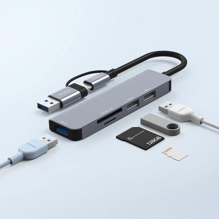 morac 프로토 5포트 USB 젠더 C타입 멀티 허브 MRHUB5, 단품, 5개