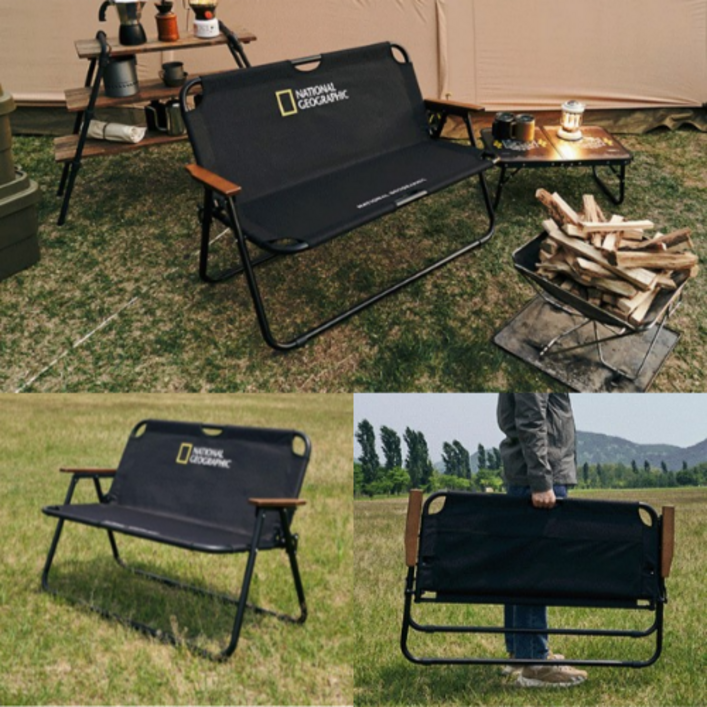 내셔널지오그래픽 2인용 캠핑 의자 야외 접이식 휴대용 체어 고급 우드 벤치의자 - 쇼핑앤샵
