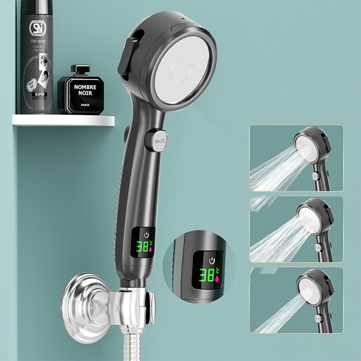ZOZOFO LCD 디스플레이 온도 샤워기 수압상승 욕실청소 온도체크 샤워노즐  1.5m 호스