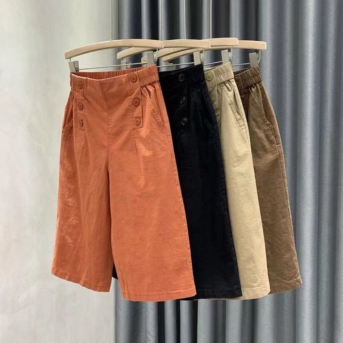 여성용 순면 캐주얼 밴딩팬츠 루즈핏 얇은 와이드 7부바지 심플 베이직 여름팬츠 반바지
