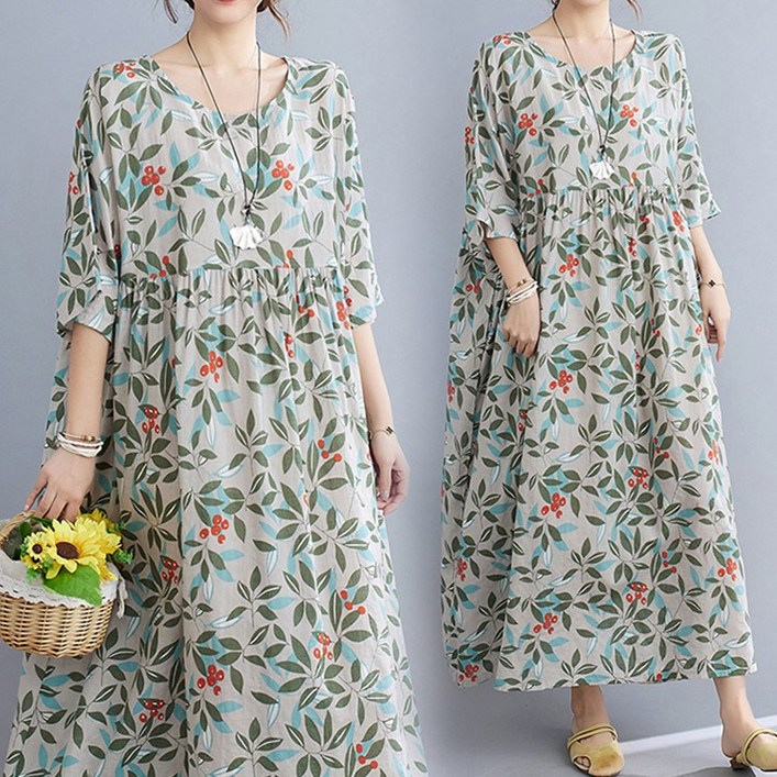 새로운 여름 패션  플러스 사이즈 여성용 늙어보이지 않는 롱 드레스