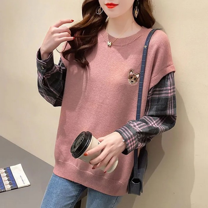 새로운 루즈한 자수 니트 탑