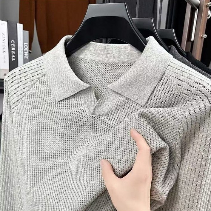 남성 가을 펀칭 브이넥 긴팔 카라 니트 티셔츠