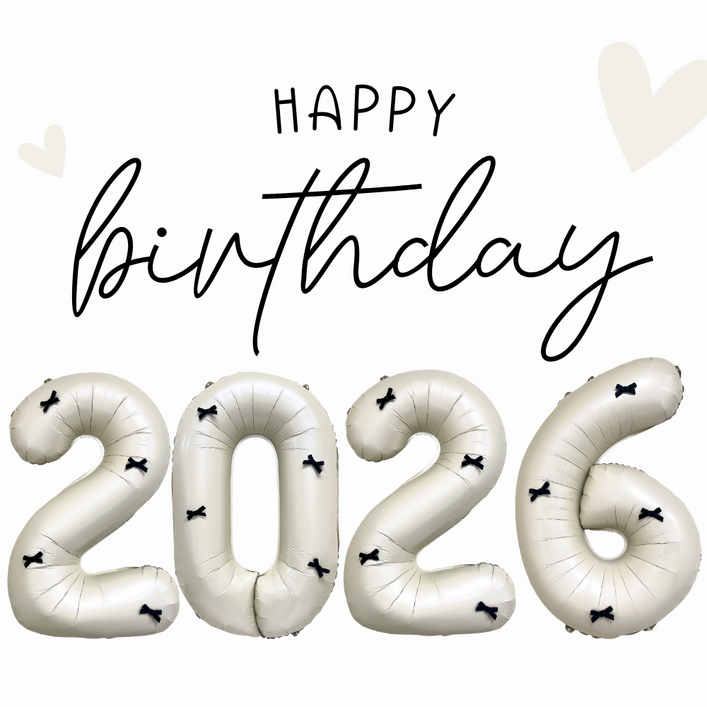 파티룰루 아이보리 대형 숫자풍선, 1개, 블랙리본 2026 세트