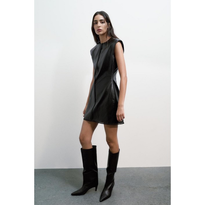 ZARA 레더 미니 원피스  블랙 465581330