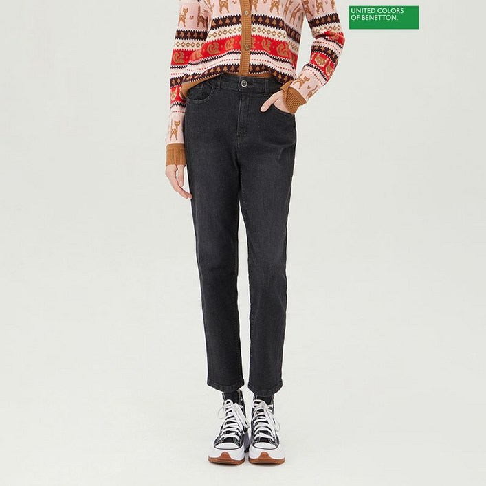 베네통 자수 일자 데님팬츠 BADP53361 BK