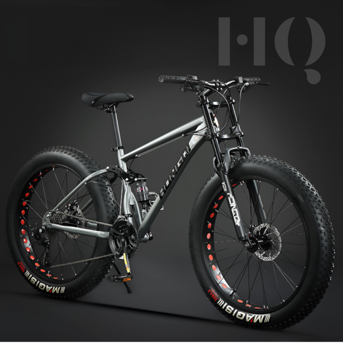 HQ 풀샥 팻바이크 오프로드 MTB 광폭 산악자전거, 실버그레이 스포크 휠, 1개