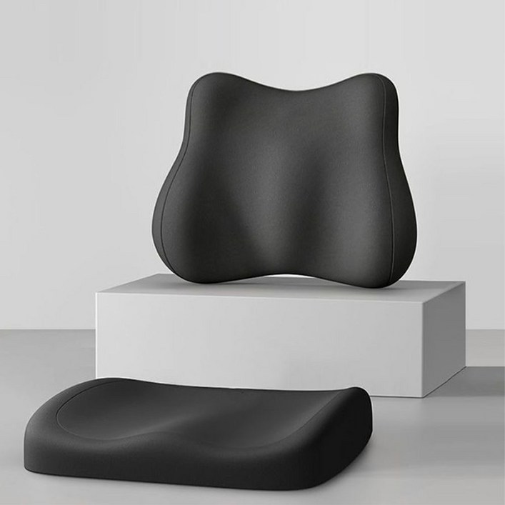 에버올 등받이 허리 쿠션 기능성 방석 세트, 블랙