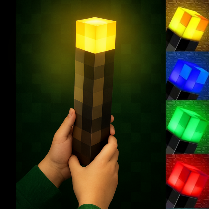 포클리어충전식 4색불빛 게임테마 픽셀 블럭 횃불 조명 무드등 Ctype 케이블 포함