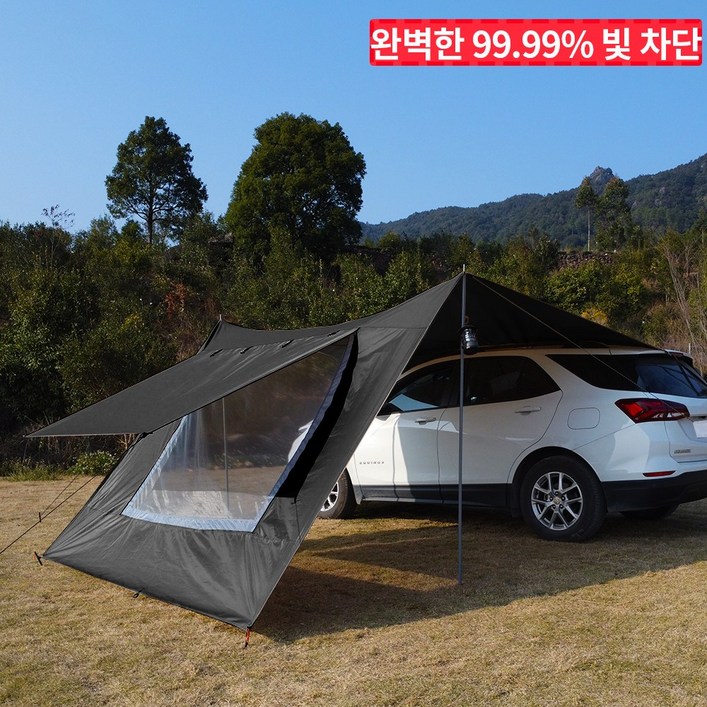 탑 랜더 대형 렉타 캠핑 차박 타프 사이드월 타프와 통풍창 포함 방수 자외선 차단 다양한 환경에 적합, 블랙