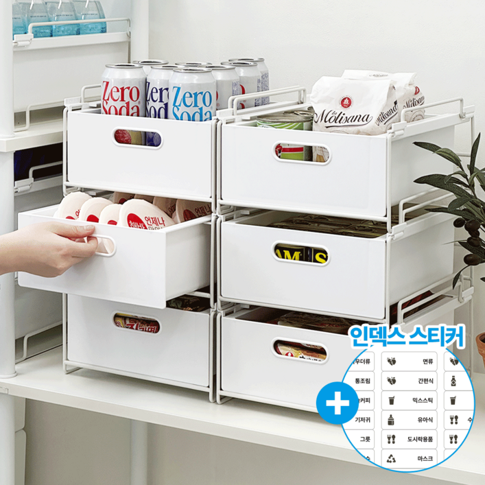 데미무드 플로어 철제 프레임 적층식 팬트리 정리함 서랍형, 화이트, 1개