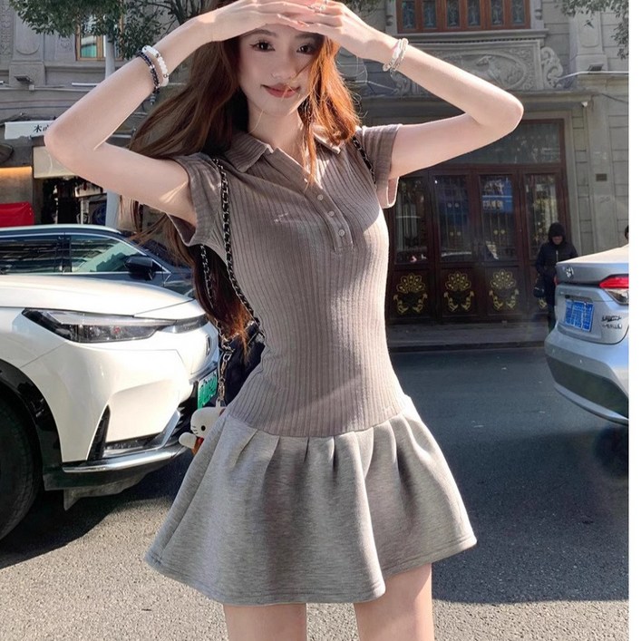 BROWMODA 여성 카라 반팔 테니스 원피스