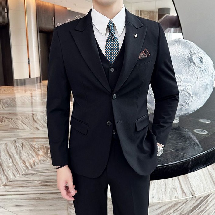 Enyofe 남성용 투버튼 캐주얼 쓰리피스 겨울 정장세트 재킷조끼바지 면접 기획 남자수트 3피스 결혼식 하객 남성 슈트 남자 가을검은 양복 세트2컬러