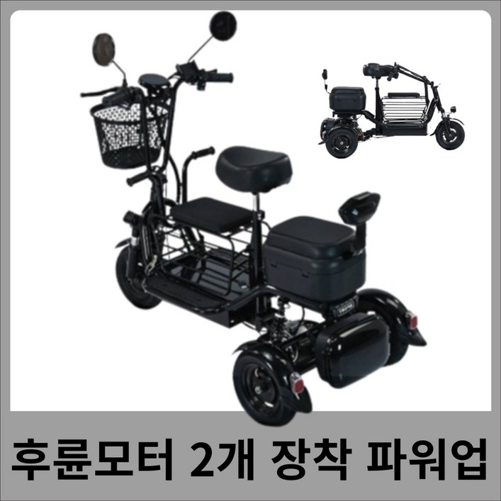 바이원 성인 세발전기자전거 여성 접이식 전동 등하원 3인승 노인 장보기 어르신