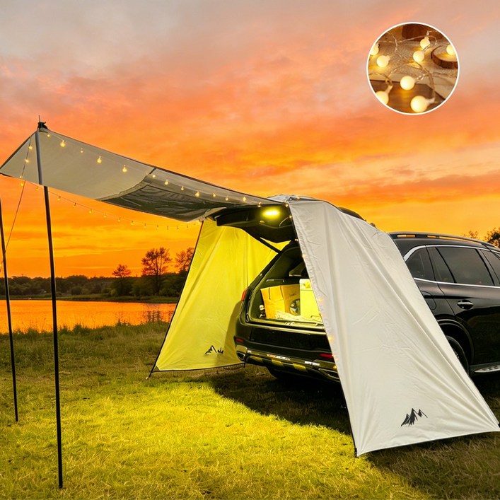 엠티링크 차박텐트 도킹쉘터 대형 캠핑 방수 꼬리텐트 그늘막 타프 대형 차량용 텐트, 34인용, 세트A 아이보리
