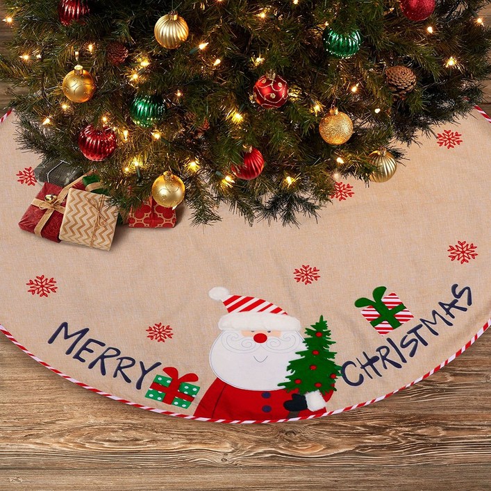 캐슬라이트 린넨 크리스마스 트리 원형 러그 카페트 소품 덮개 인테리어 선물 장식 파티용품, 산타 20230313