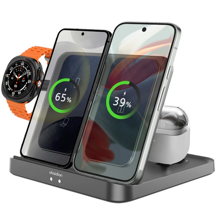 옵시디언 멀티 핸드폰 고속 무선충전 거치대 갤럭시 워치 버즈 S25 S24 Z폴드7 Z플립7 노트 CTWS23S