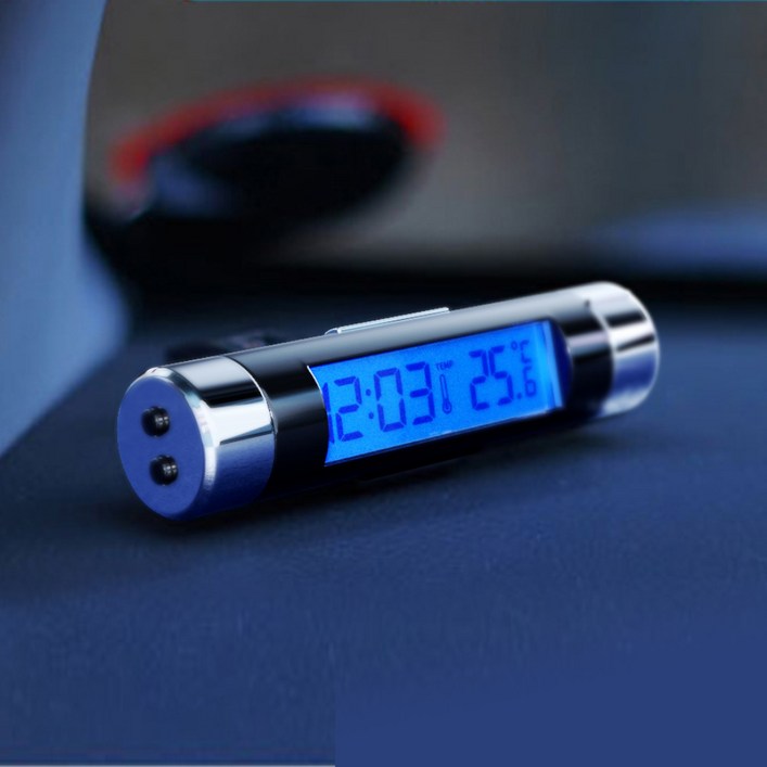 블루 LCD 디지털 시계 온도표시 시간표시 차량용 슬림타입, 1개