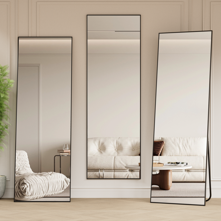 뷰티피크 3in1 스탠드 벽걸이 거치형 강화 안전 유리 전신거울 직사각형, 블랙