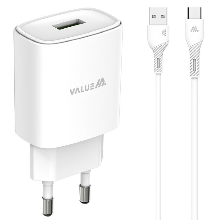 밸류엠 USB QC3.0 18W 고속 충전기 C타입 케이블 세트