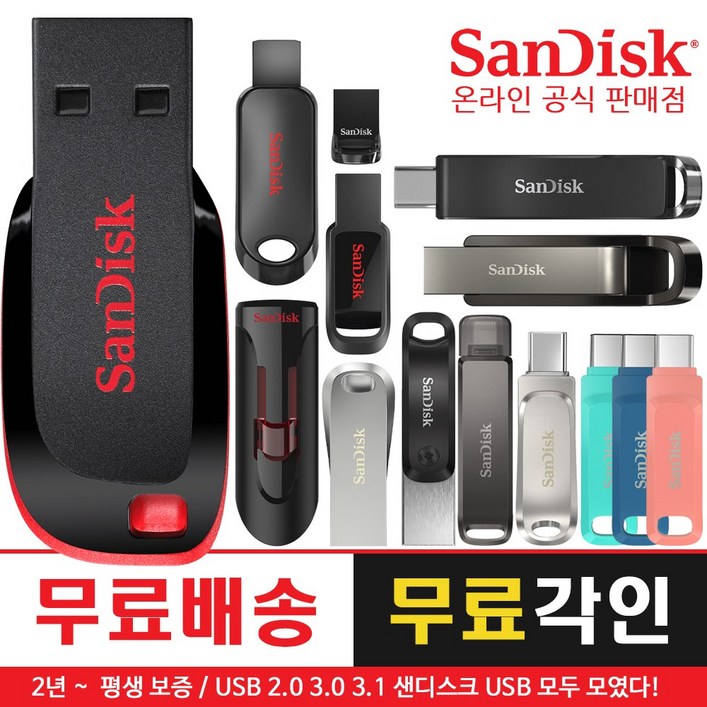 샌디스크 USB 메모리 2.0 3.0 3.1 C타입 대용량 OTG 듀얼 32G 64G 128G 256G 512G