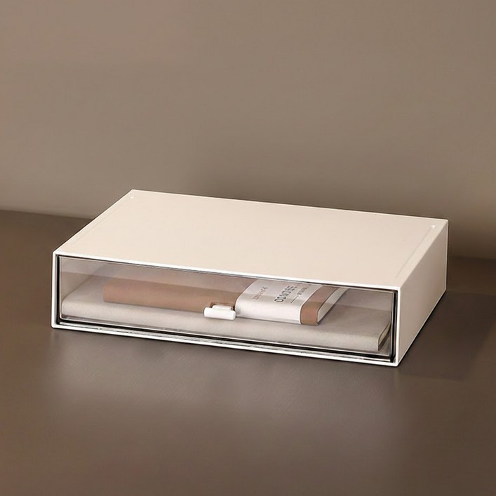 데스크 미니서랍 적층 모듈 서랍, 1개, 심플화이트 낮은형 1칸