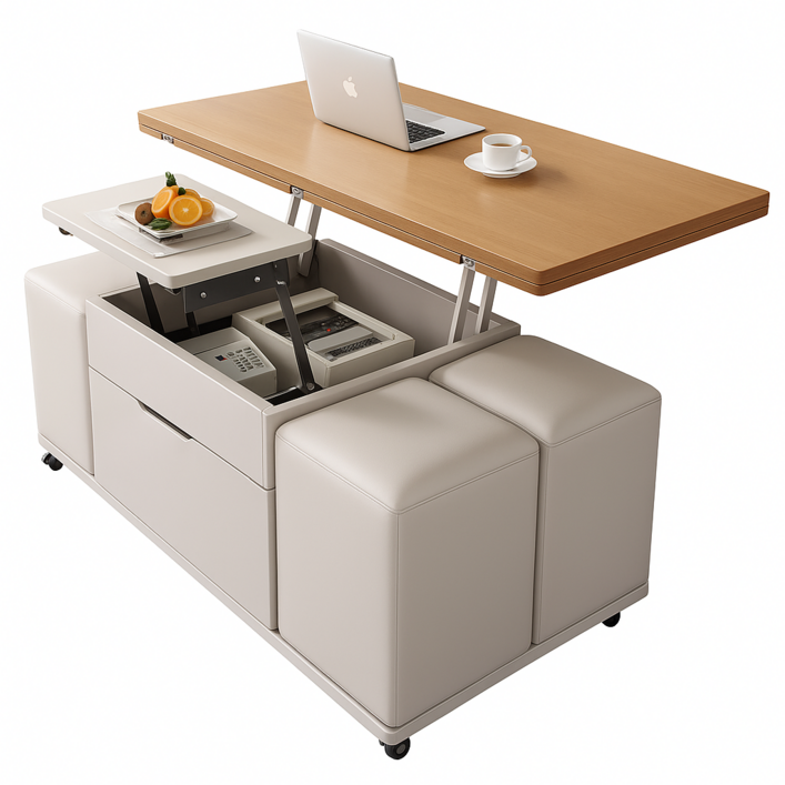 아르앤코 리프트 거실테이블 좌식 쇼파 높이조절 원목 테이블 높이조절식탁 모듈, 타크블랙