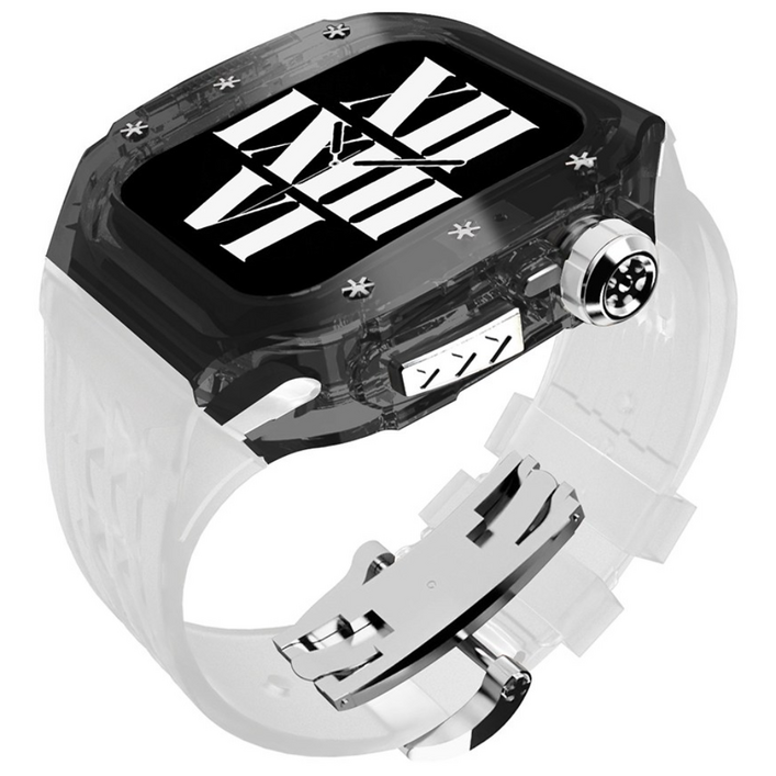 다비드 애플워치용 호환 플립형 일체형 스트랩 9 8 7 se 울트라 호환, 05.블랙케이스실버투명스트랩, 1개