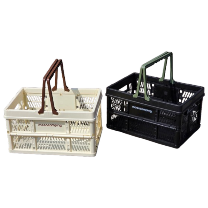 문고리닷컴 문캠핑 접이식 폴딩 바스켓 32리터 라지 대 사이즈, 1개, 블랙(손잡이 카키)