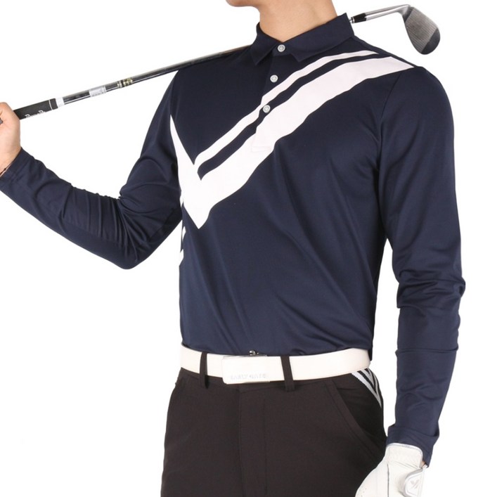 GBALAN B골프카라티셔츠 남성용 골프웨어 고탄력 사방스판 경량 긴팔 라인 빅사이즈