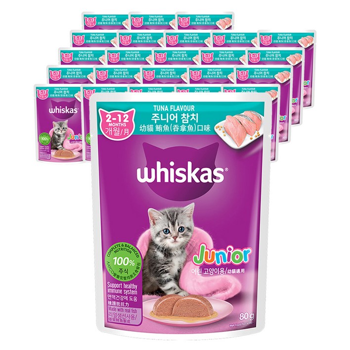 위스카스 주니어 고양이 주식파우치, 참치, 80g, 24개