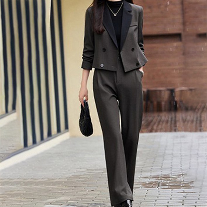 퀸이즈 여성용 스타일리쉬 크롭 정장 자켓  팬츠 세트