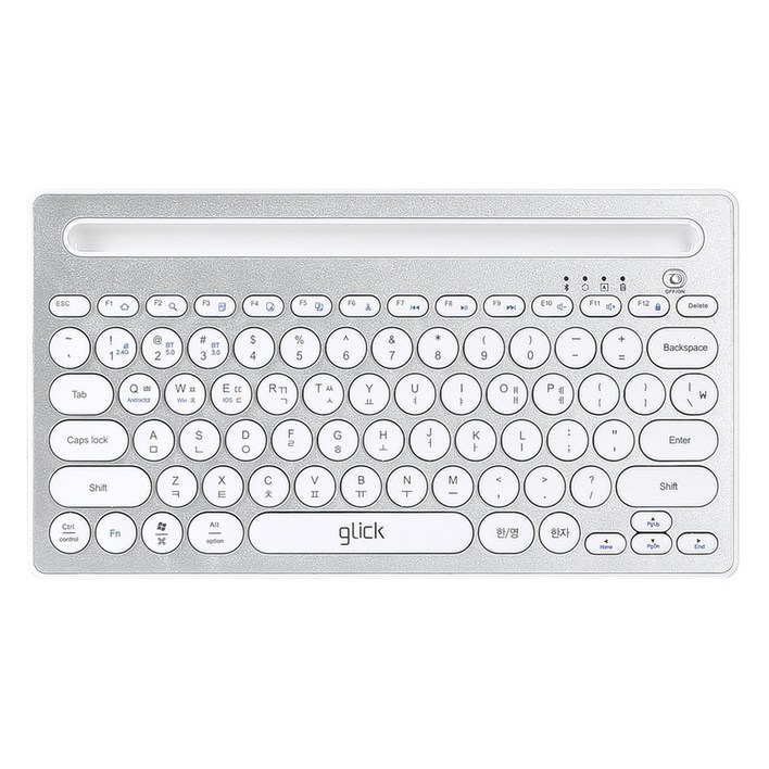 지클릭커 패드폰 저소음 무선 블루투스 키보드, 실버화이트, WK40, 무소음