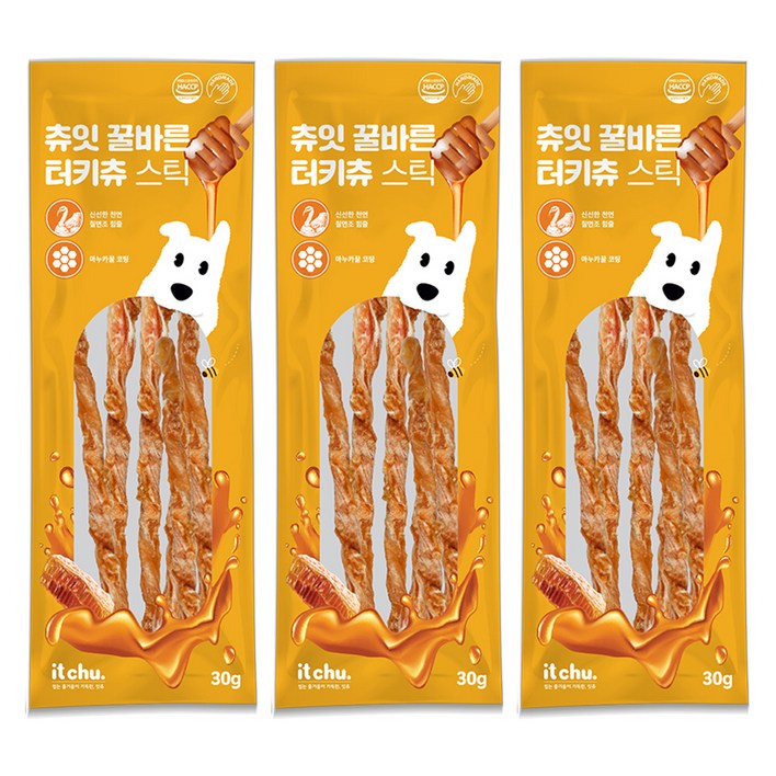 잇츄 강아지 츄잇 꿀바른 터키츄 스틱, 혼합맛칠면조마누카꿀, 30g, 3개