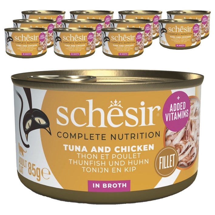 스케지어 성묘용 고양이 쉐지애 브로스 주식캔, 닭참치, 85g, 12개