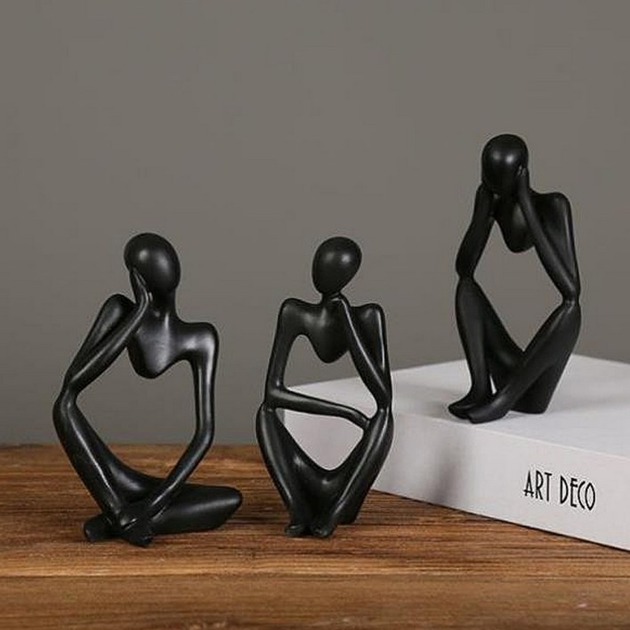 생각하는 사람 책상 사무실 장식용 소품 3종 세트, 블랙