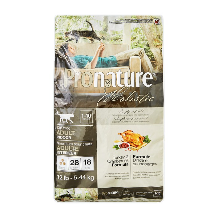 프로내이쳐 어덜트 고양이 홀리스틱 인도어 건식사료, 칠면조, 5.44kg, 1개
