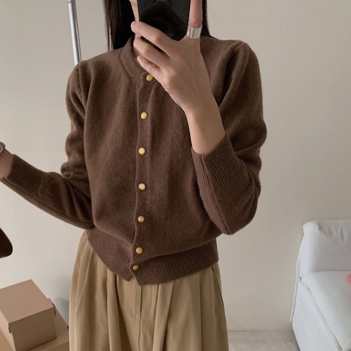 페이퍼먼츠 여성용 몬트 심플 골드 버튼 니트 가디건 11559