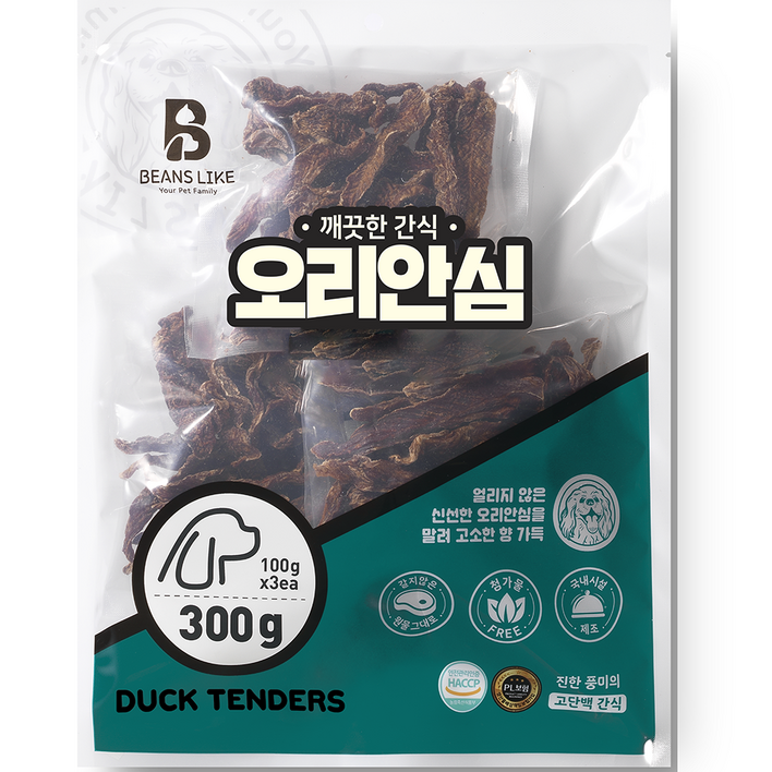 빈즈라이크 강아지 안심 간식, 오리, 300g, 1개