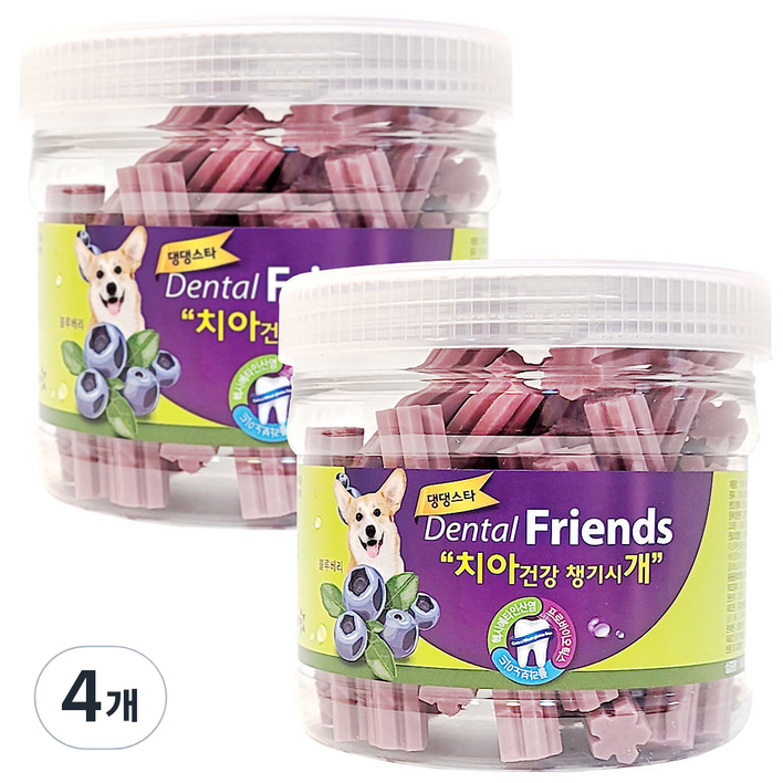 댕댕스타 강아지 덴탈프랜즈 치아건강 챙기시개 간식, 블루베리, 300g, 4개