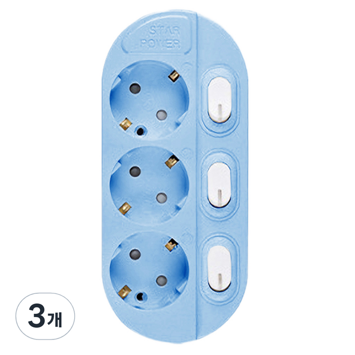 이어지다 개별 스위치 컬러 멀티탭 3구, 3m, 파랑, 3개