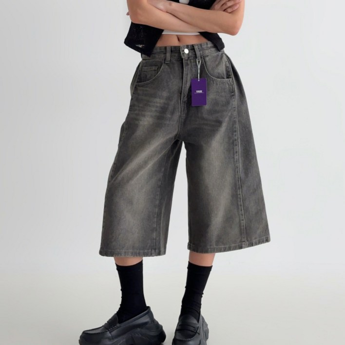 라라온 여성용 롱숏 기장 버뮤다 와이드 데님 하프팬츠 26TSP3633