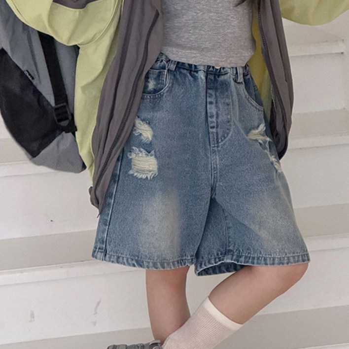 하라로이 5부 데미지 빈티지 데님 반바지