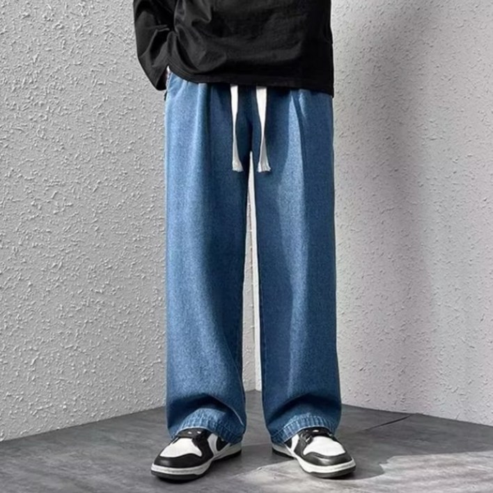 제이티엘 남성용 와이드핏 밴딩 스트레이트 데님 청바지