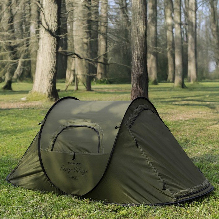 캠프빌리지 원터치 열차단 팝업텐트 S, 카키, 1인용