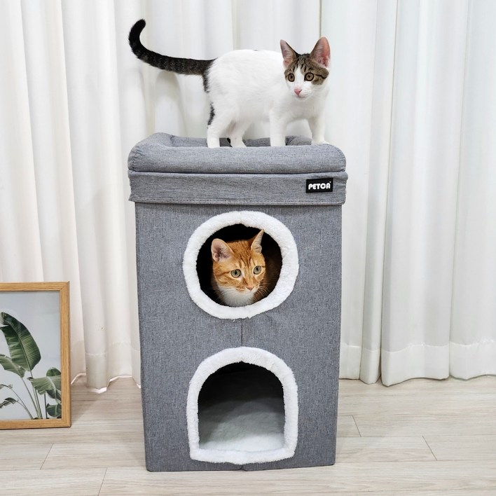 펫카 고양이 3층 숨숨집 하우스, 그레이, 1개 펫카 고양이 3층 숨숨집 하우스, 그레이, 1개