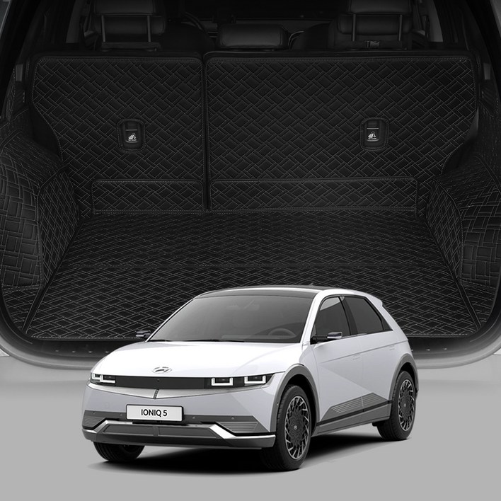 디테일링 우븐블럭 프리미엄 풀커버 트렁크 매트  킥매트  가죽보호제 세트, 블랙  블랙, 아이오닉5NE