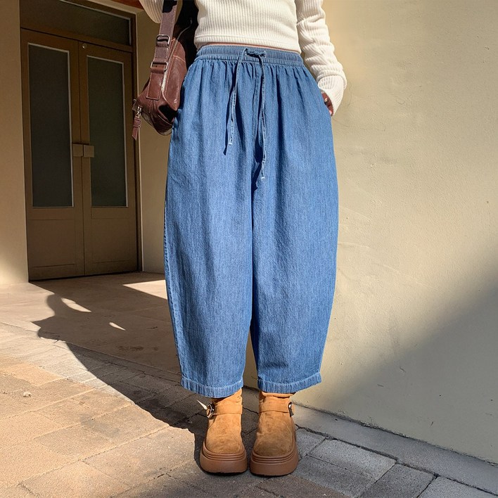 린다샵 여성용 콜리와 와이드 밴딩 데님 배기팬츠 cppt15755k61