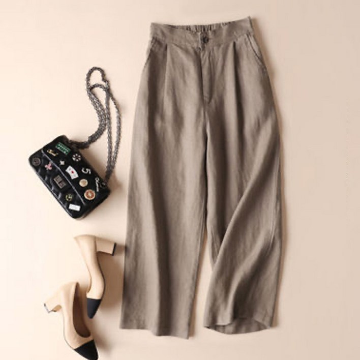 엘쏘 여성용 통기성 와이드 레그 루즈핏 린넨 팬츠