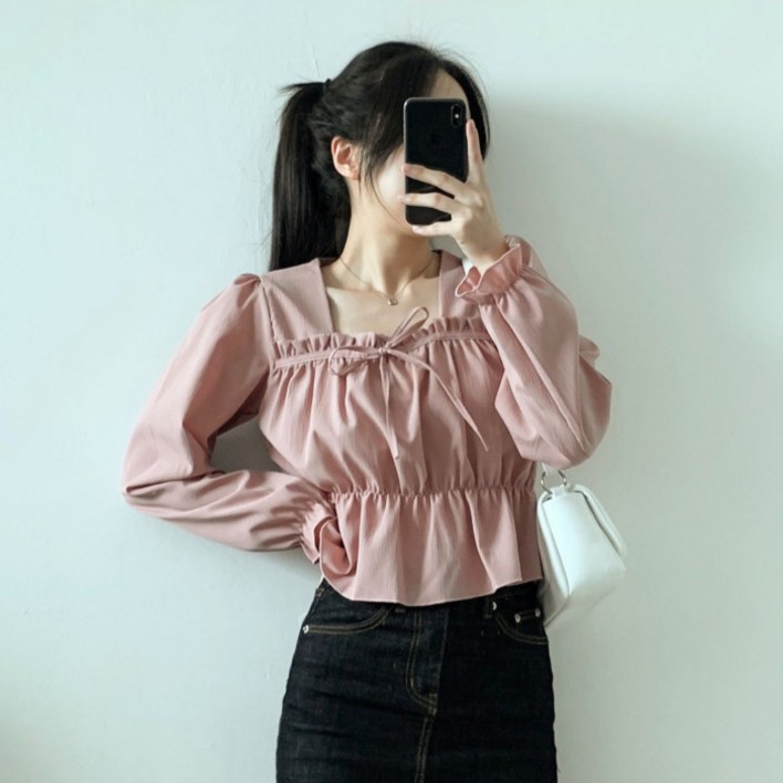 라라온 프릴 리본 스퀘어넥 블라우스 TSP3053